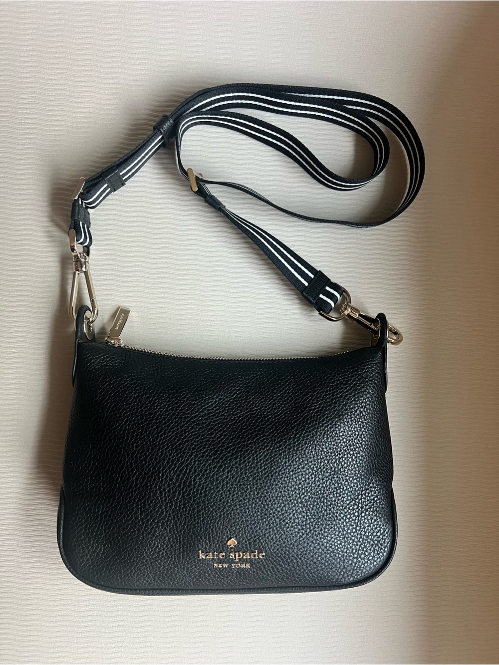 Kate Spade Rosie Small Crossbody Black Leather Striped Strap Bag NWOT